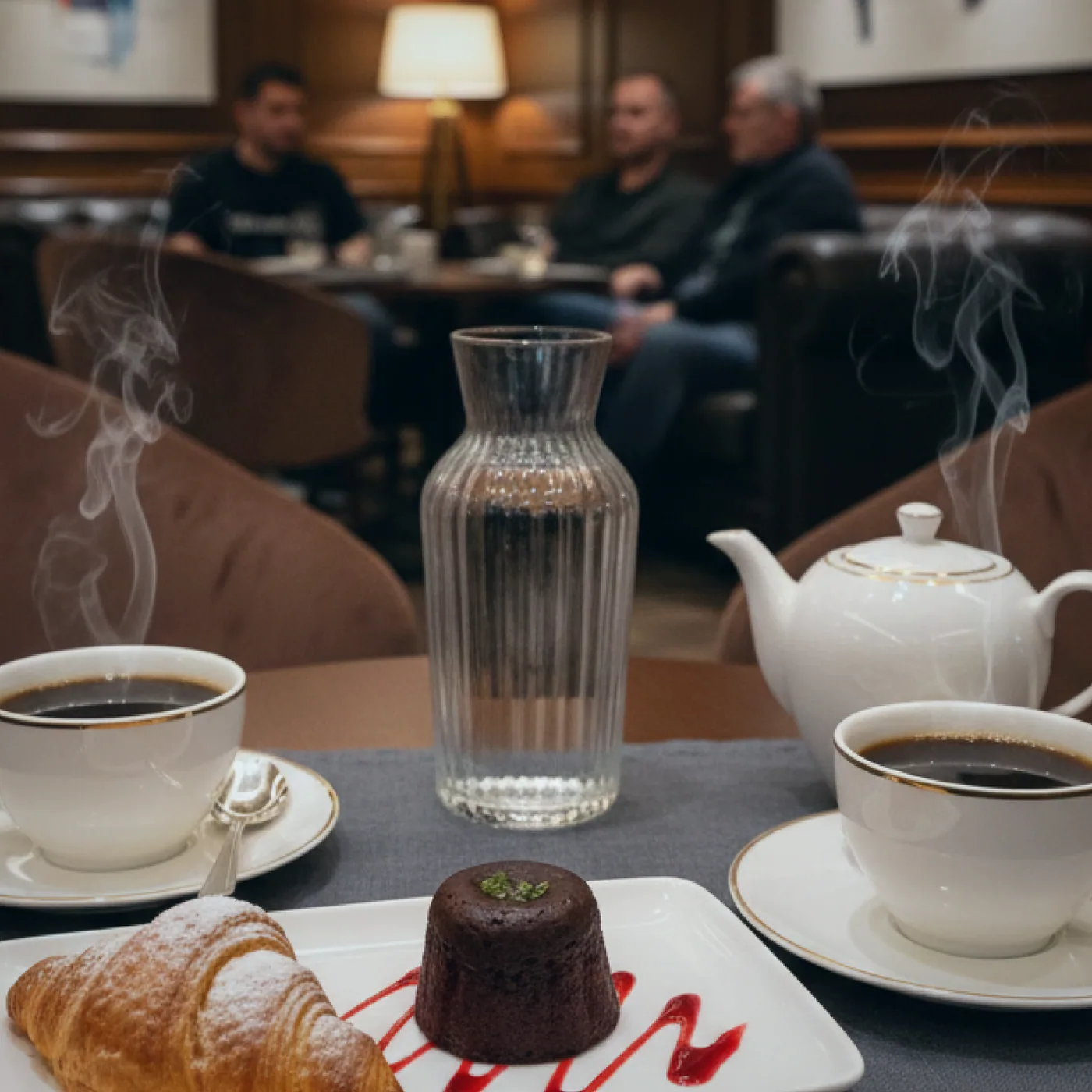 Kubek z kawą na drewnianym blacie przy wejściu